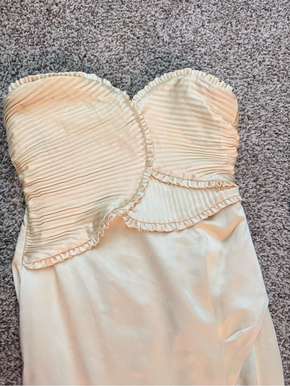 Meshki Strapless Pleated Bust Satin Dress in Light Peach